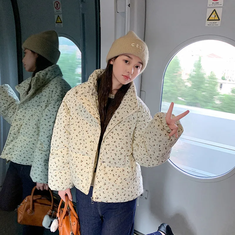Quilted Windproof Cropped Puffer Jacket for Women