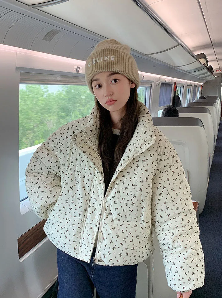 Quilted Windproof Cropped Puffer Jacket for Women