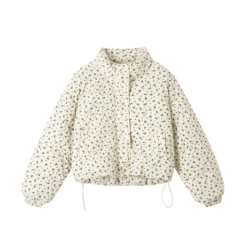 Quilted Windproof Cropped Puffer Jacket for Women