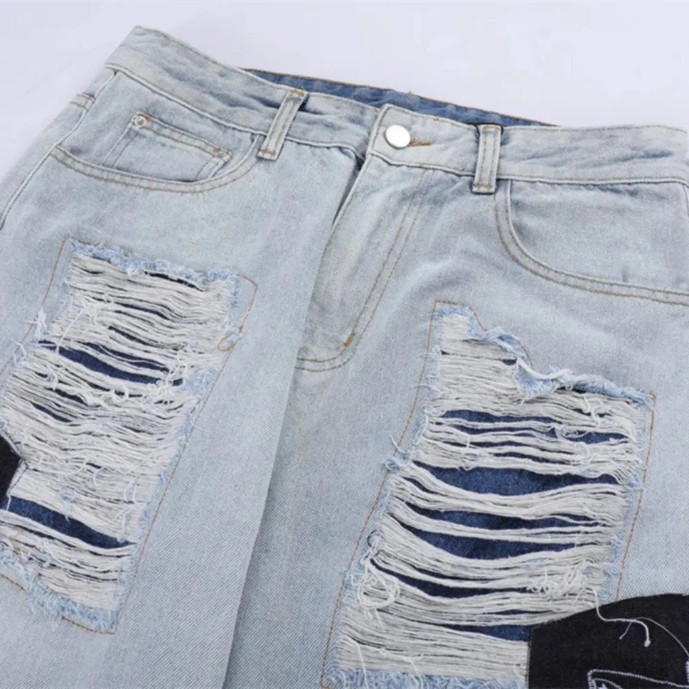 "High Street Ripped Patch Straight" Jeans