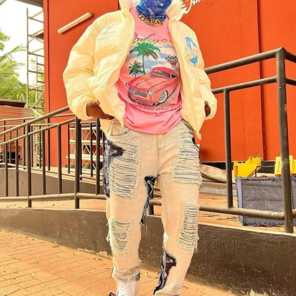 "High Street Ripped Patch Straight" Jeans