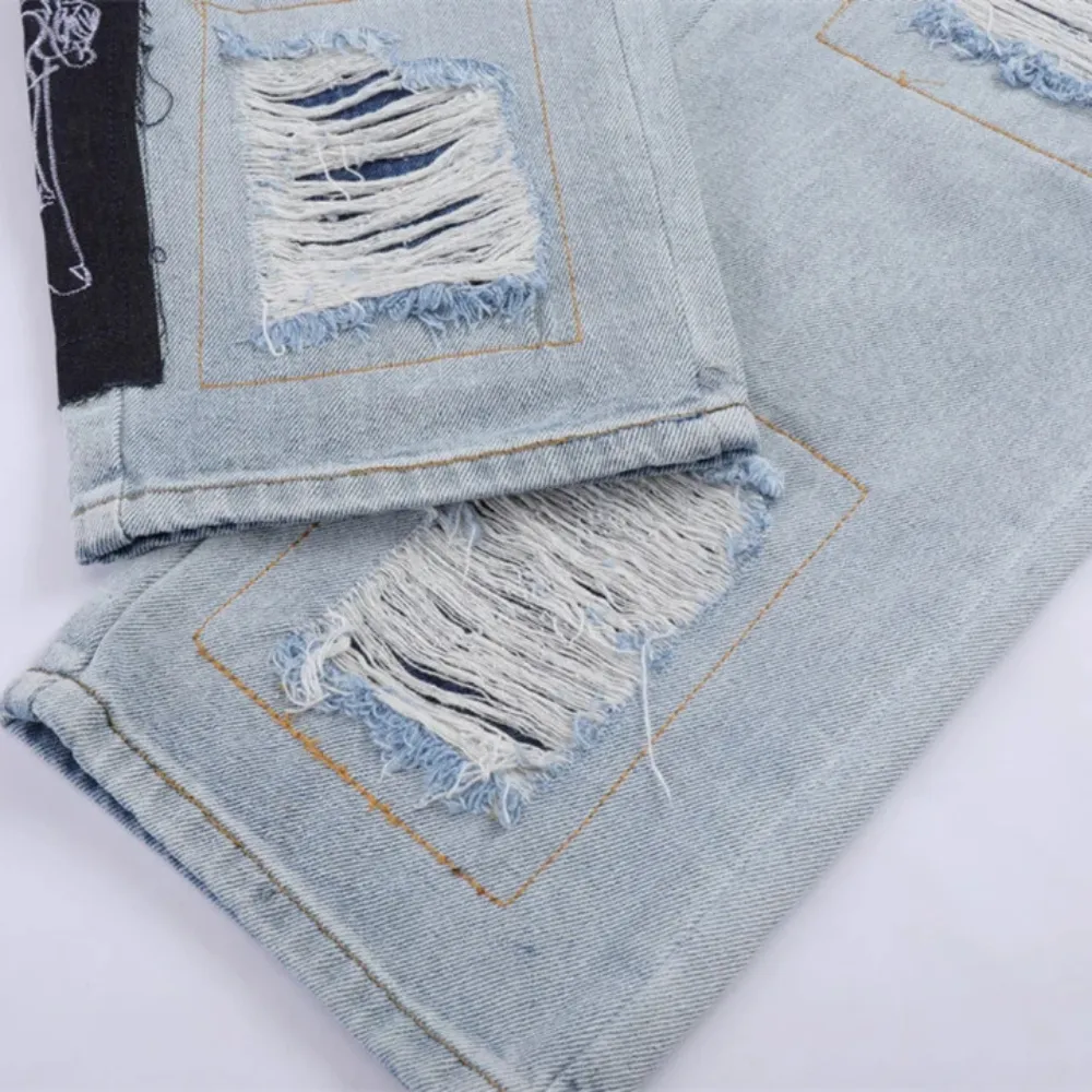 "High Street Ripped Patch Straight" Jeans