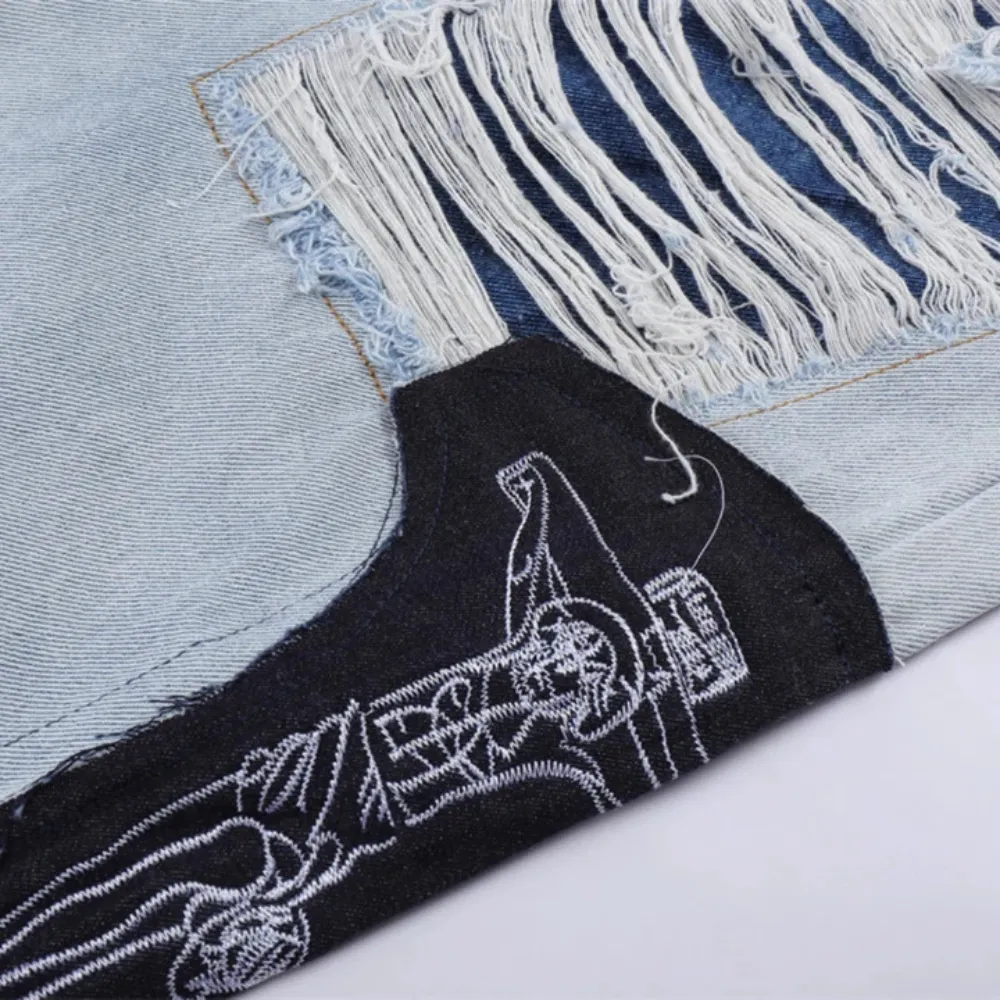 "High Street Ripped Patch Straight" Jeans
