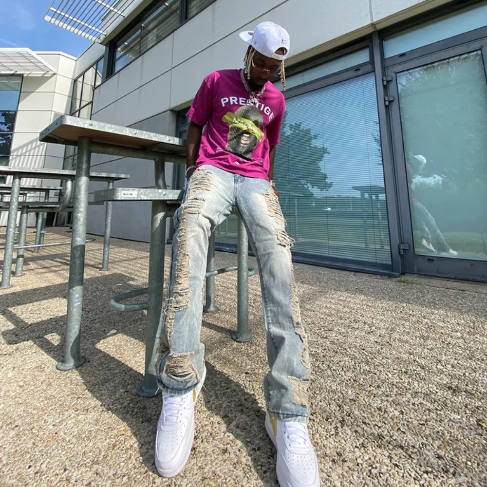 "Street Side Ripped Straight" Jeans