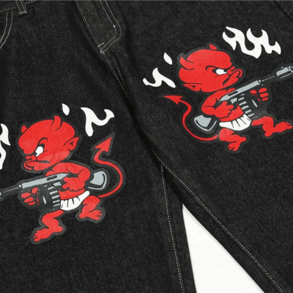 "Urban Hip Hop Devil Embroidery" Jeans