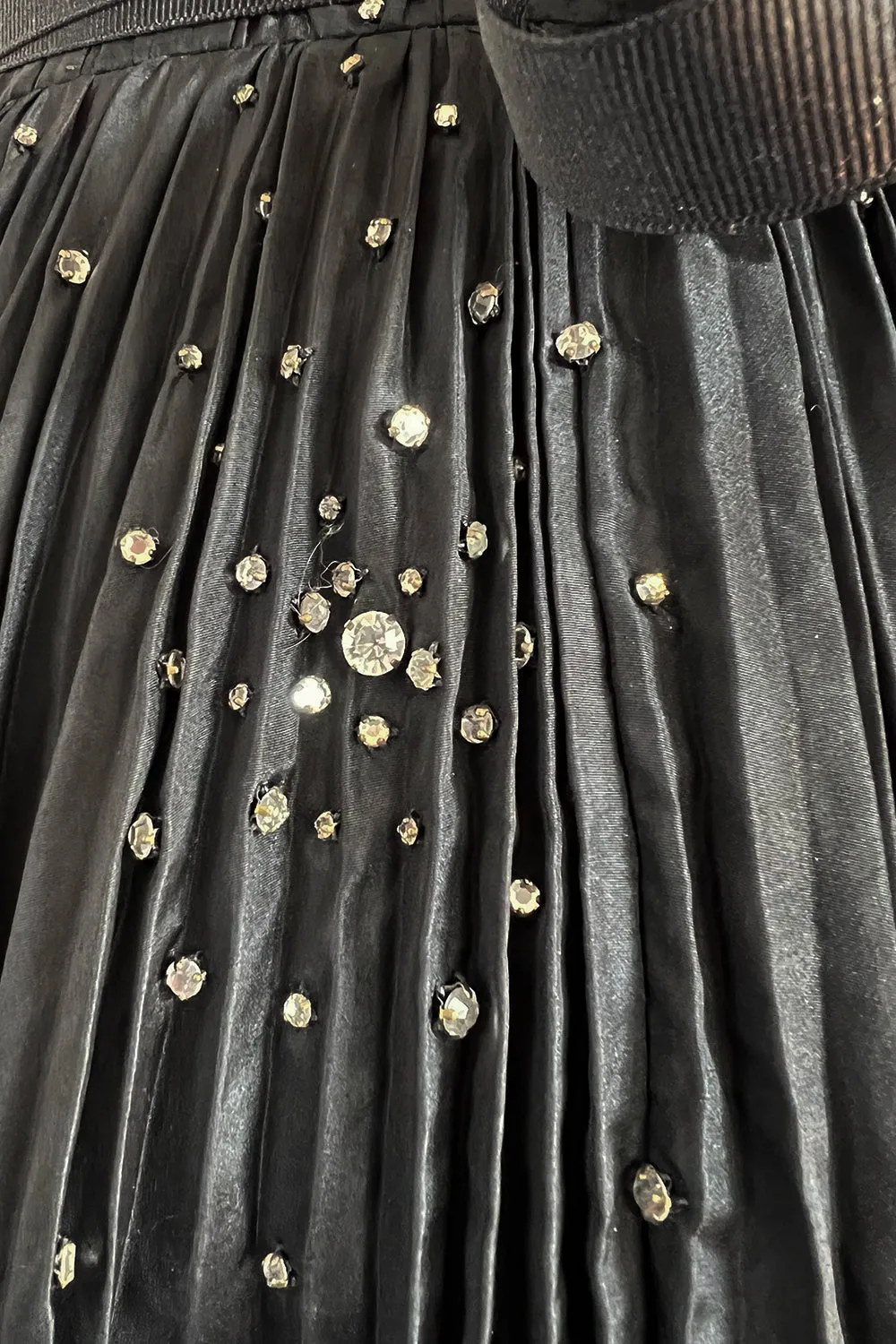 Rare 1961 Norman Hartnell Couture Black Silk Taffeta Dress w Crystal Detailing