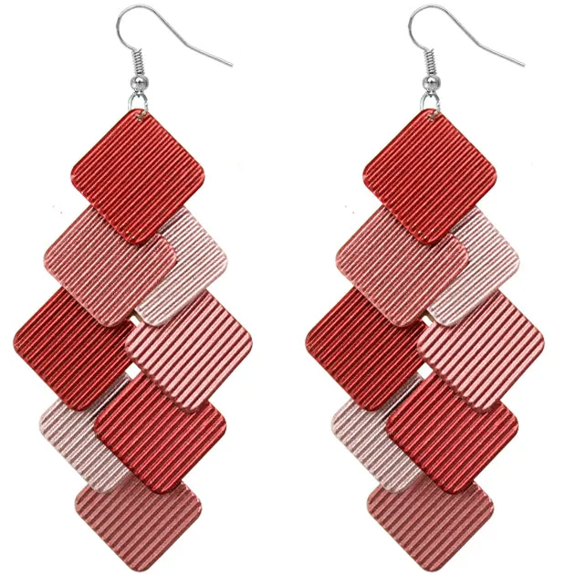 Red Cascade Layered Dangle Earrings