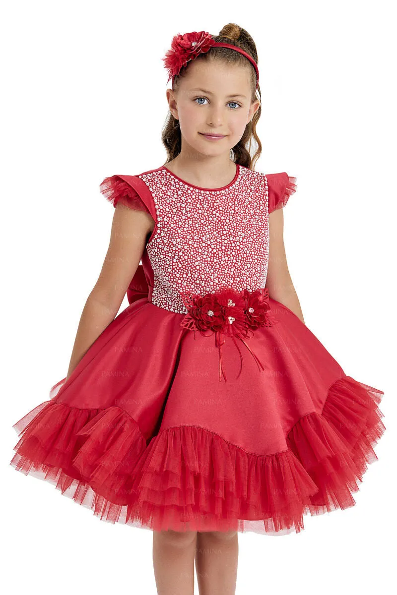 Red Ruffled Tulle Girls Christmas Dress
