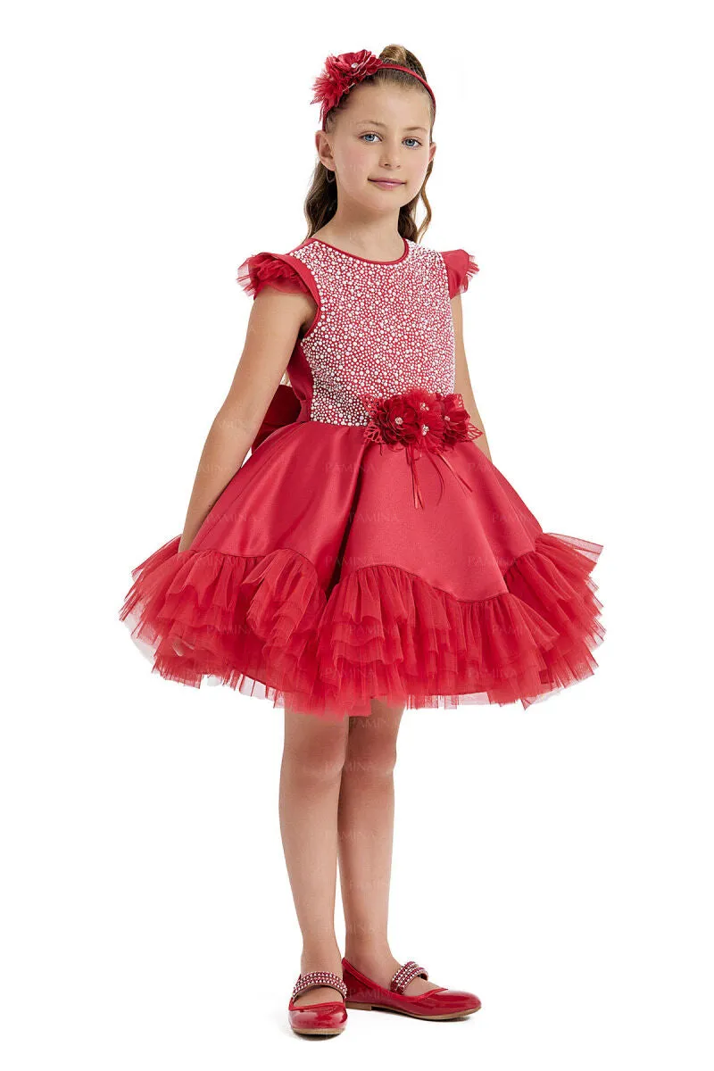 Red Ruffled Tulle Girls Christmas Dress