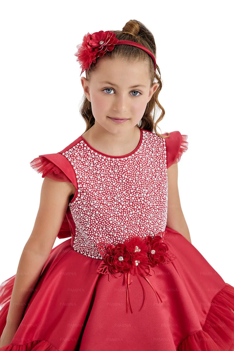 Red Ruffled Tulle Girls Christmas Dress