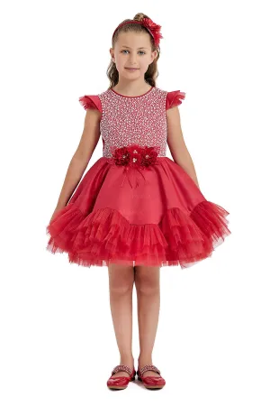 Red Ruffled Tulle Girls Christmas Dress