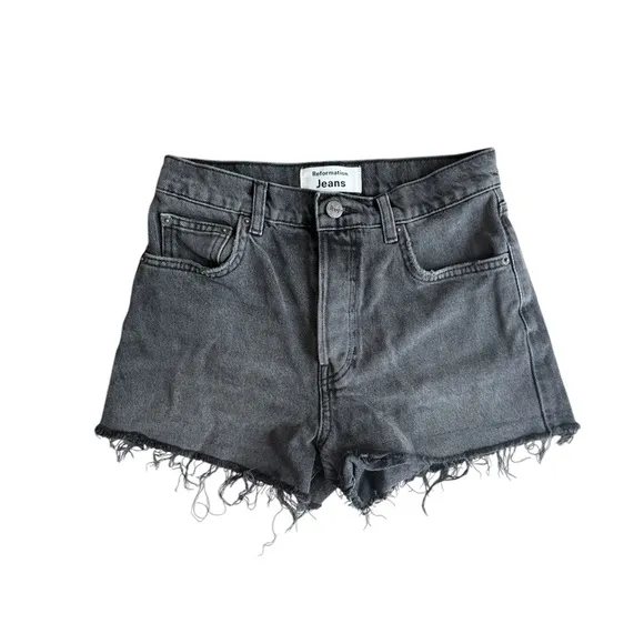 Reformation Charlie High Rise Jean Short in Havana Charcoal grey size 25