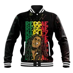 Reggae King Marley Baseball Jacket Typeset Grunge Style LT7