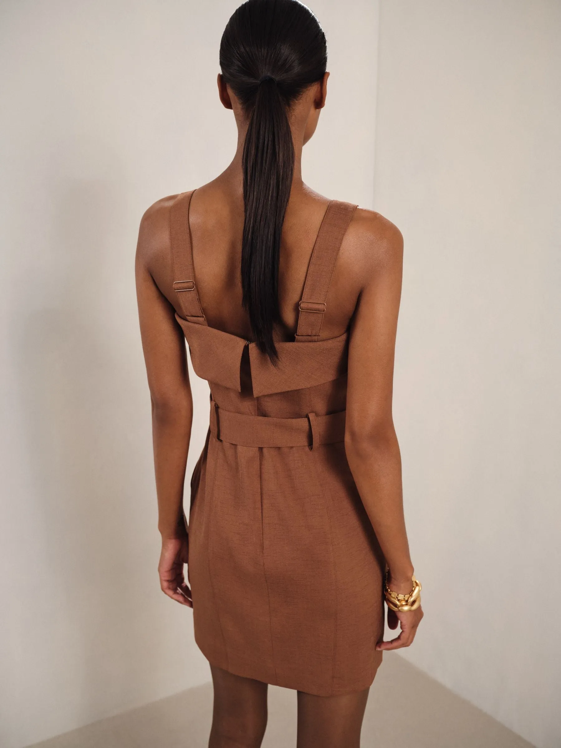 Reiss Belted Mini Dress in Brown