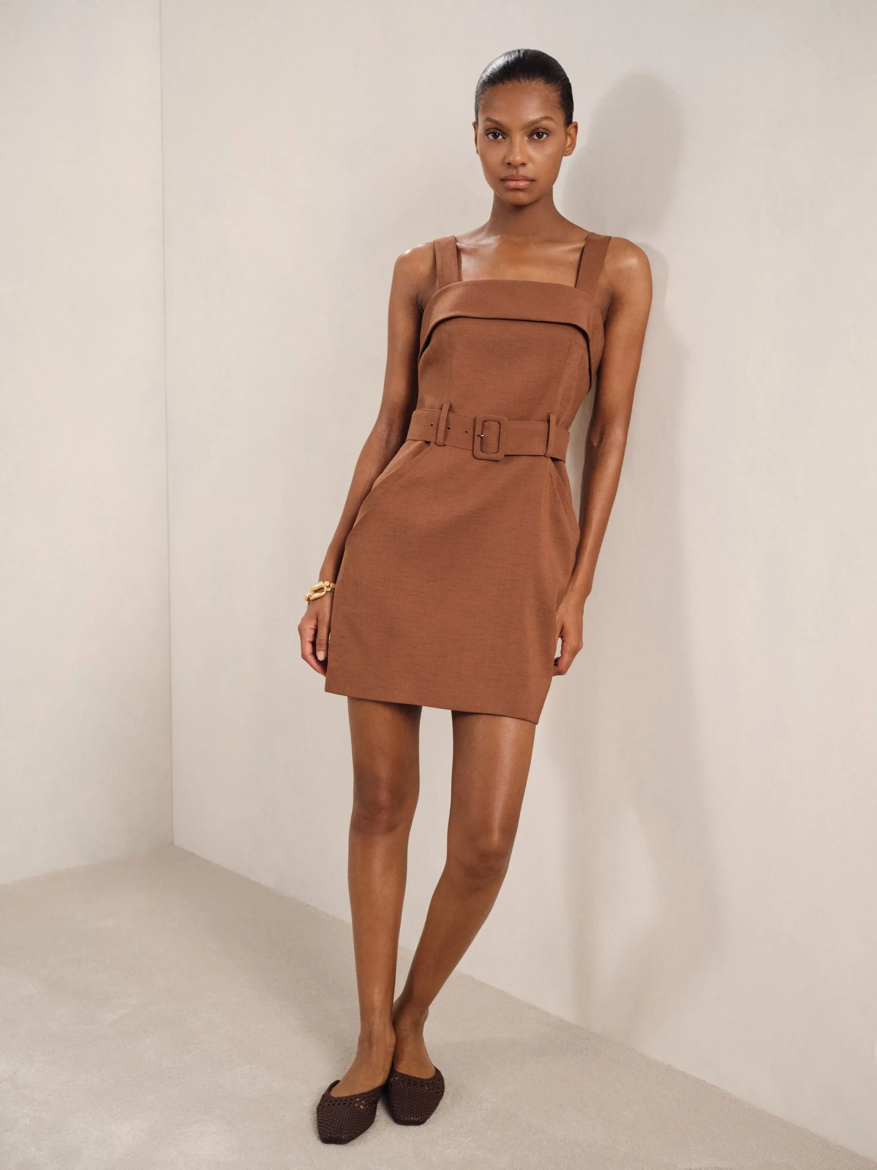 Reiss Belted Mini Dress in Brown