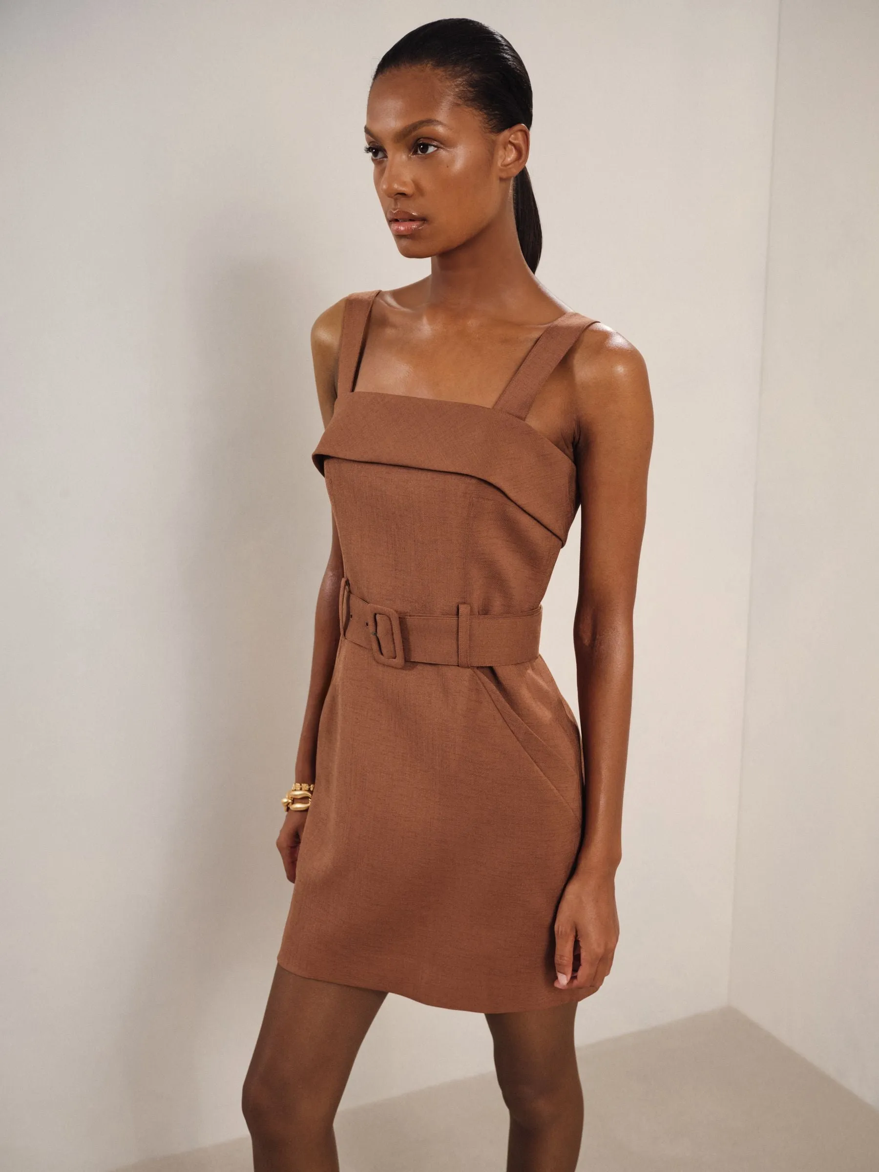 Reiss Belted Mini Dress in Brown