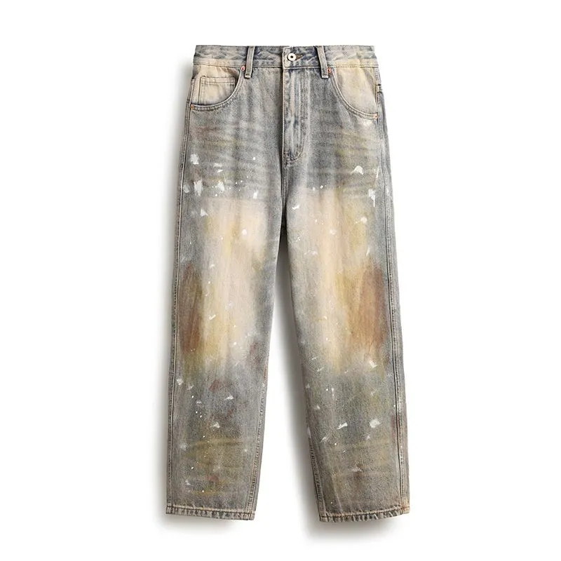 Relaxed Fit Washed Cotton Jeans with Unique Splash Pattern