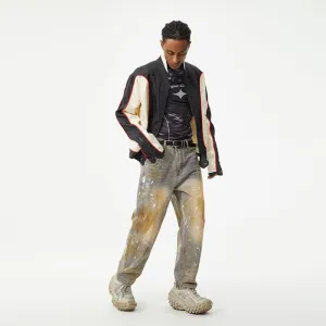 Relaxed Fit Washed Cotton Jeans with Unique Splash Pattern