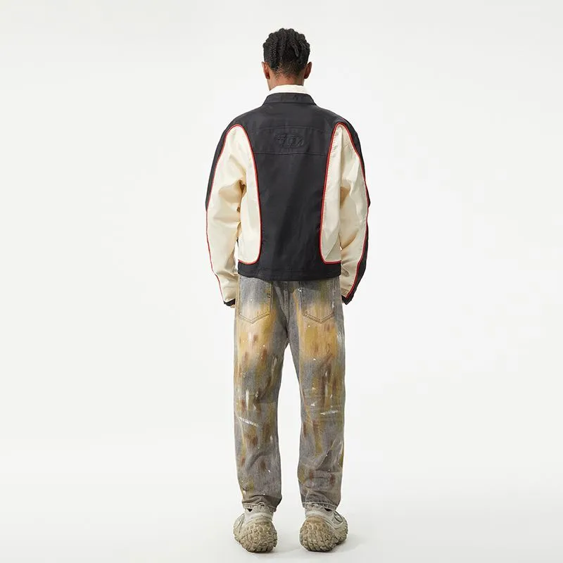 Relaxed Fit Washed Cotton Jeans with Unique Splash Pattern