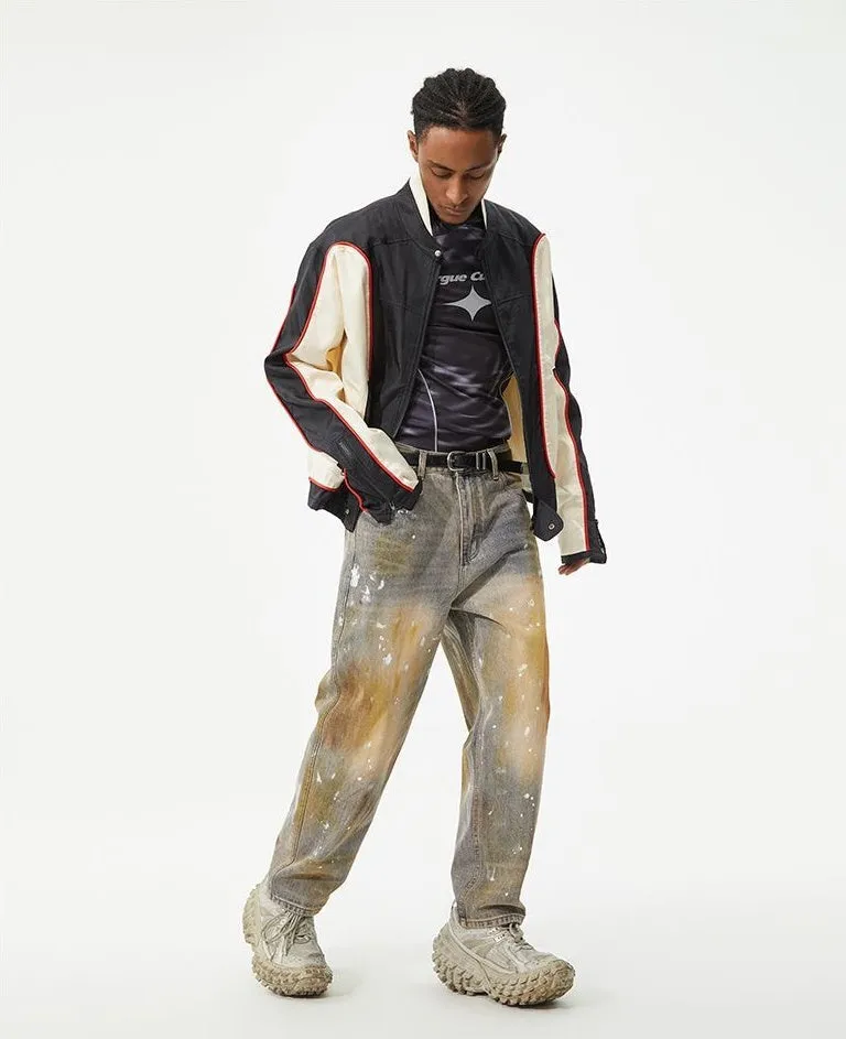 Relaxed Fit Washed Cotton Jeans with Unique Splash Pattern