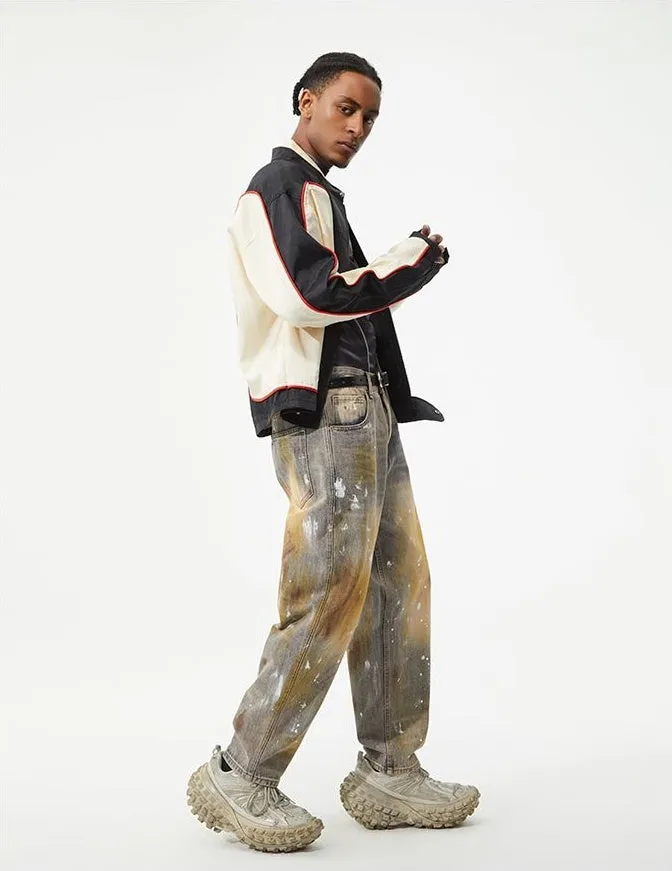 Relaxed Fit Washed Cotton Jeans with Unique Splash Pattern
