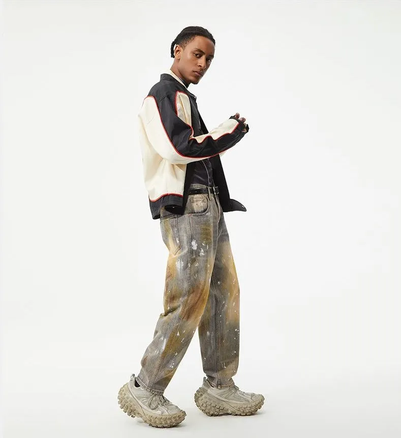 Relaxed Fit Washed Cotton Jeans with Unique Splash Pattern