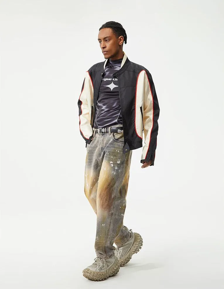Relaxed Fit Washed Cotton Jeans with Unique Splash Pattern