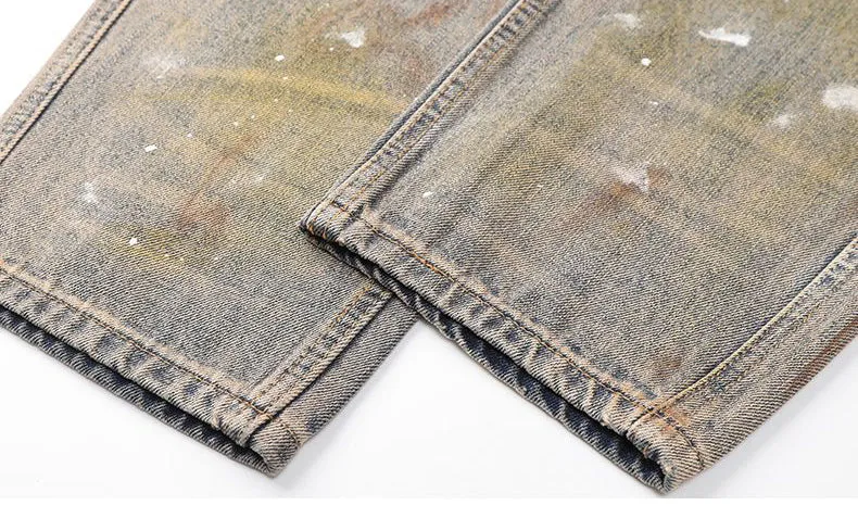 Relaxed Fit Washed Cotton Jeans with Unique Splash Pattern