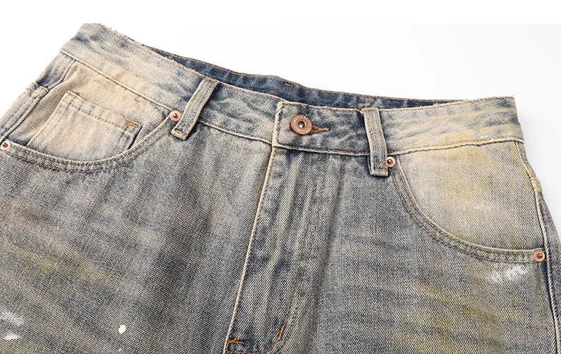 Relaxed Fit Washed Cotton Jeans with Unique Splash Pattern