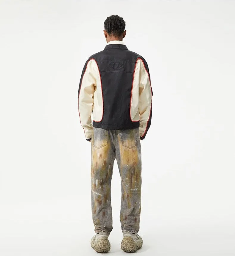 Relaxed Fit Washed Cotton Jeans with Unique Splash Pattern