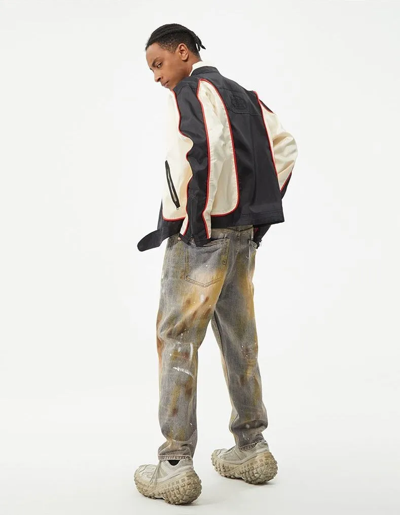 Relaxed Fit Washed Cotton Jeans with Unique Splash Pattern