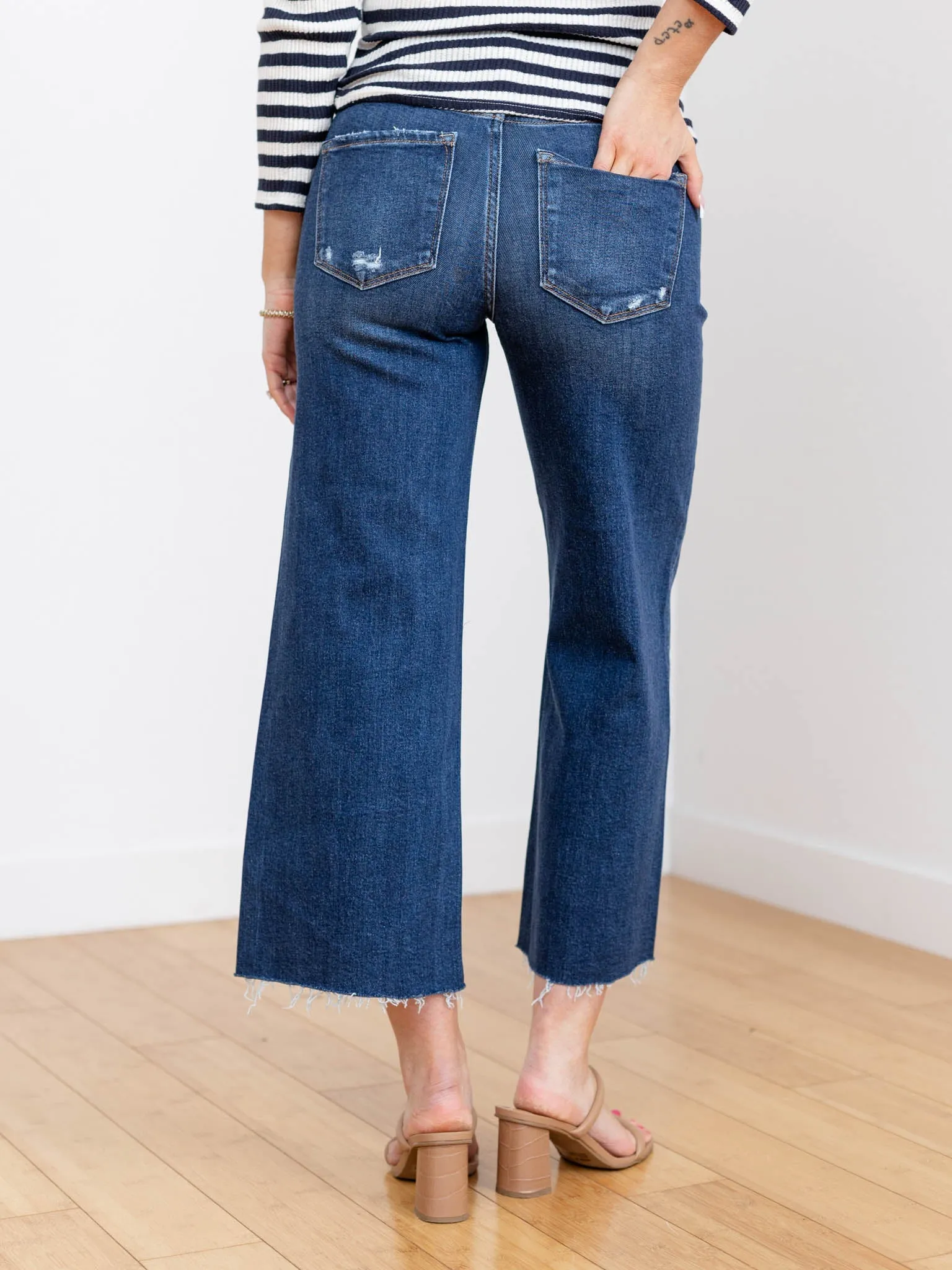 RISEN Dark High Rise Crop Button Up Jean