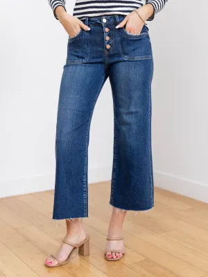RISEN Dark High Rise Crop Button Up Jean