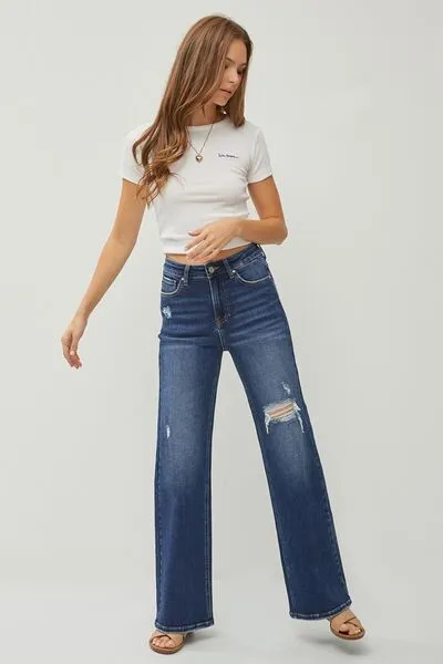 RISEN Full Size High Rise Distressed Wide Leg Jeans ONLINE EXCLUSIVE