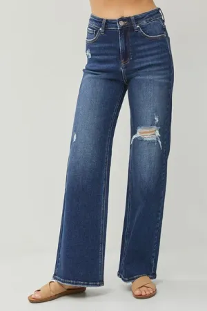 RISEN Full Size High Rise Distressed Wide Leg Jeans ONLINE EXCLUSIVE