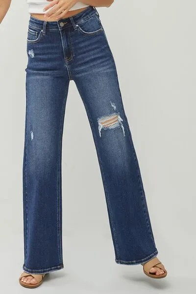 RISEN Full Size High Rise Distressed Wide Leg Jeans ONLINE EXCLUSIVE