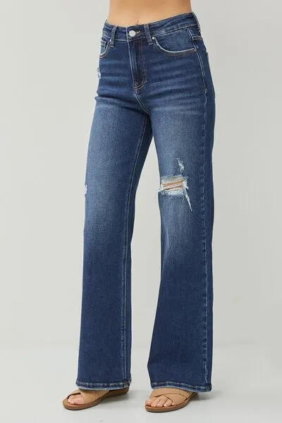 RISEN Full Size High Rise Distressed Wide Leg Jeans ONLINE EXCLUSIVE