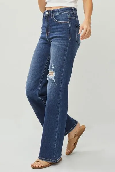 RISEN Full Size High Rise Distressed Wide Leg Jeans ONLINE EXCLUSIVE