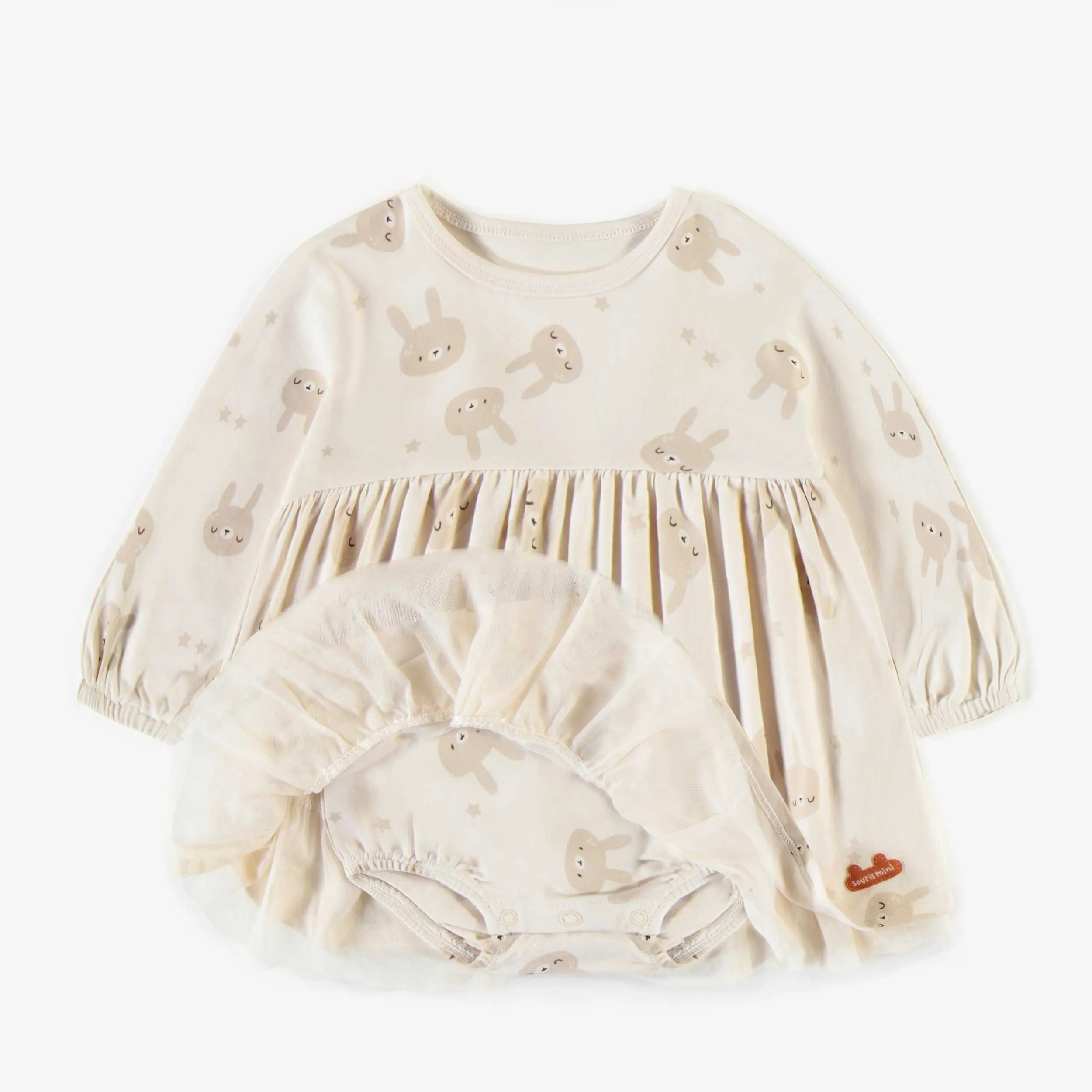 Robe cache-couche crème en coton biologique, naissance || Cream bodysuit dress in organic cotton, newborn