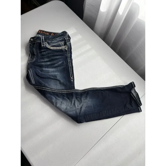 Rock Revival Jeans Womens 31 Blue Mei Skinny Stretch Denim Distressed