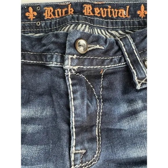 Rock Revival Jeans Womens 31 Blue Mei Skinny Stretch Denim Distressed