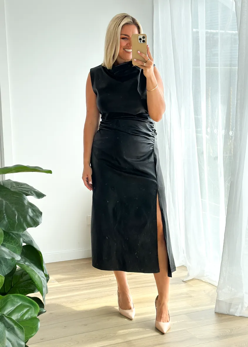 Romella Coated Midi Dress - Black