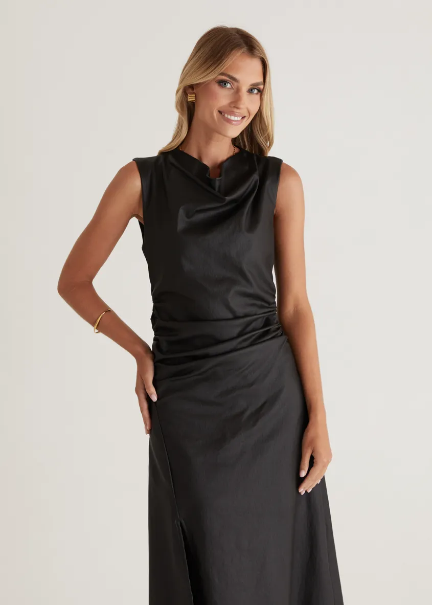 Romella Coated Midi Dress - Black
