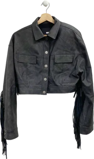 ROTATE Black Fringed Cropped Jacket UK 8