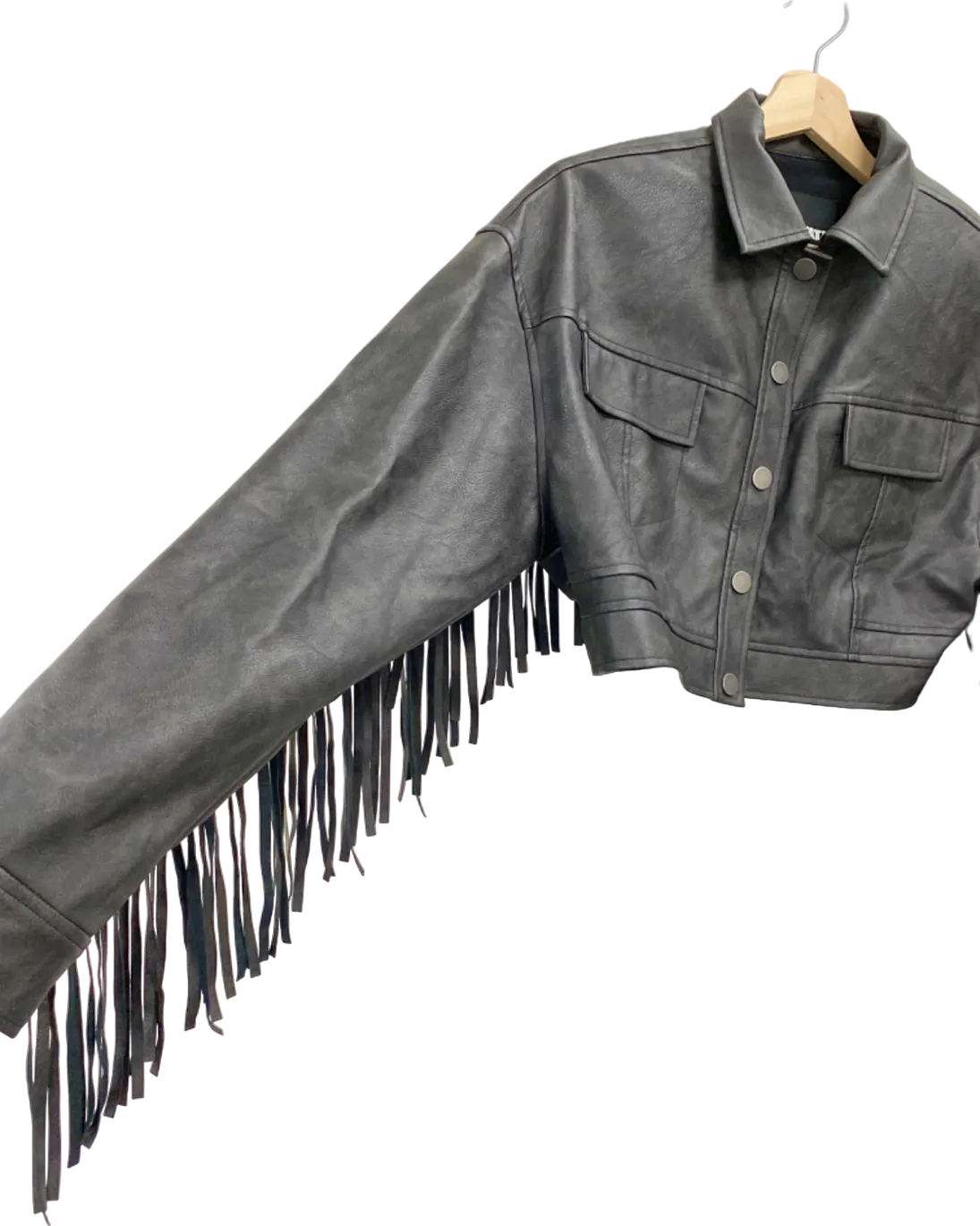 ROTATE Black Fringed Cropped Jacket UK 8