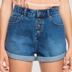 Roxy Authentic Summer High Denim Shorts Vintage Medium Blue - Womens