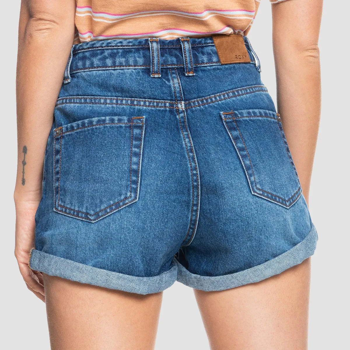 Roxy Authentic Summer High Denim Shorts Vintage Medium Blue - Womens