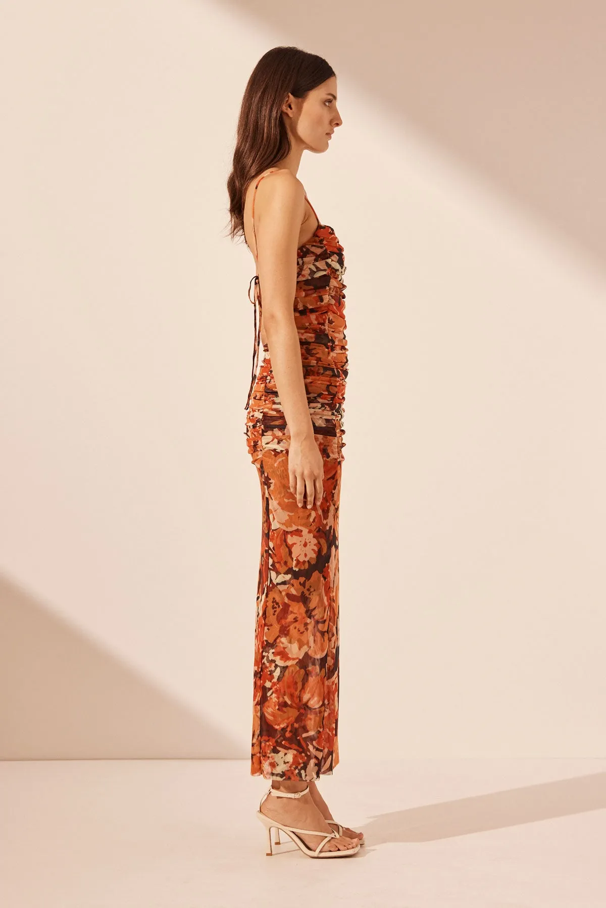 Rubi Open back Ruched Midi Dress