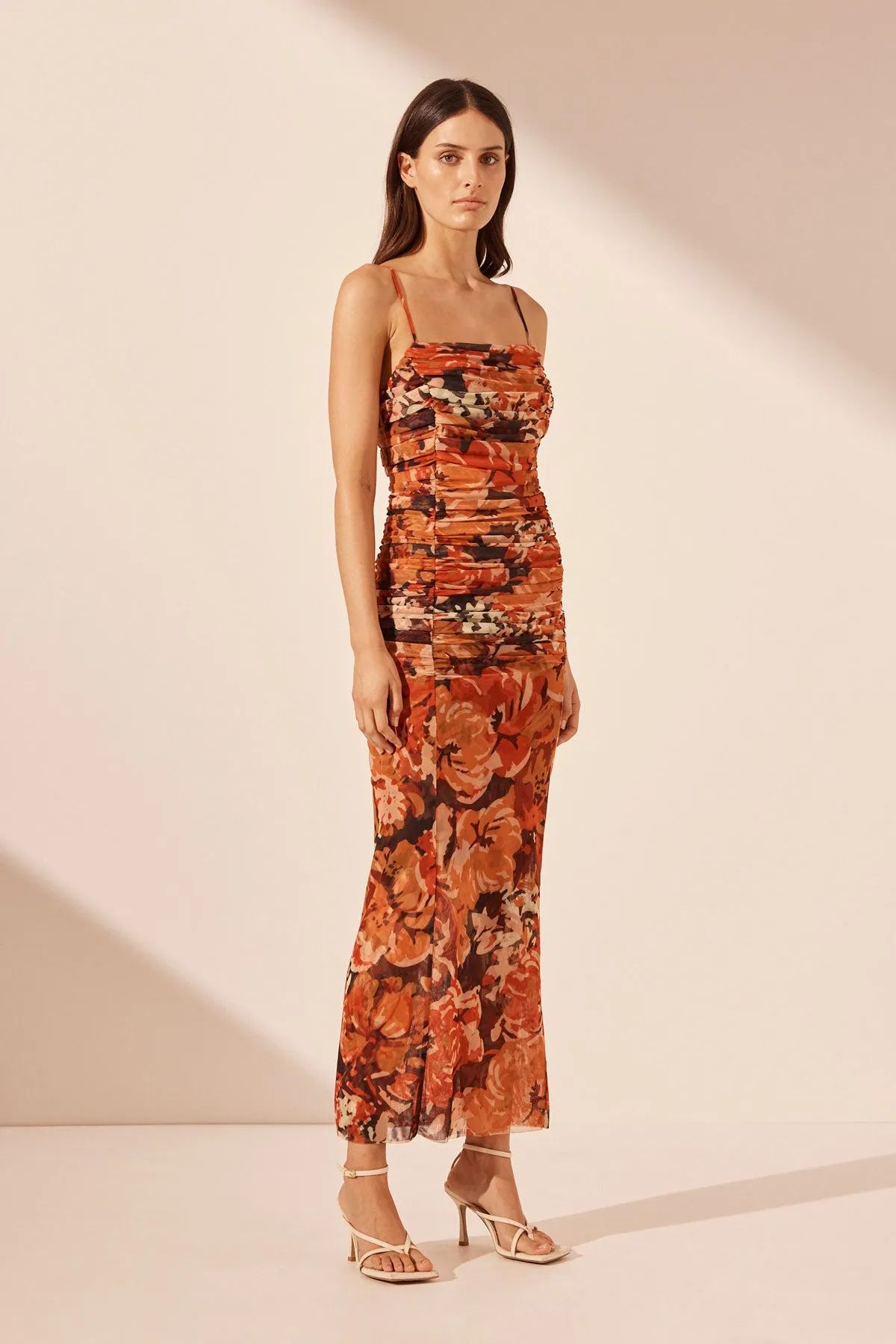 Rubi Open back Ruched Midi Dress