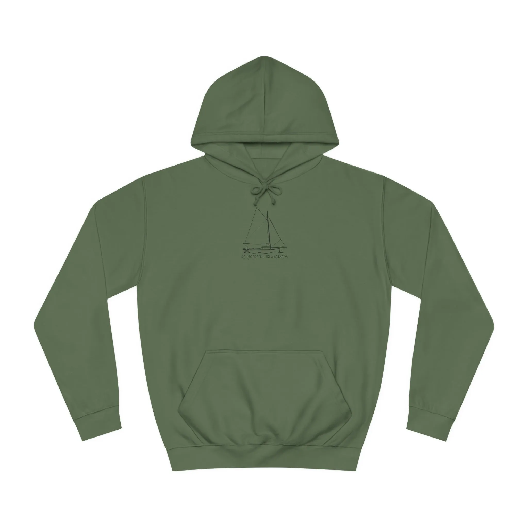 Sailboat With Motor Okauchee Lake Coordinates - Medium Weight Hoodie